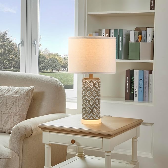 Kyrid Farmhouse Table Lamps Set of 2 with Night Light, Rustic Nightstand Lamps for Living Room and Bedroom (Bulbs Included)