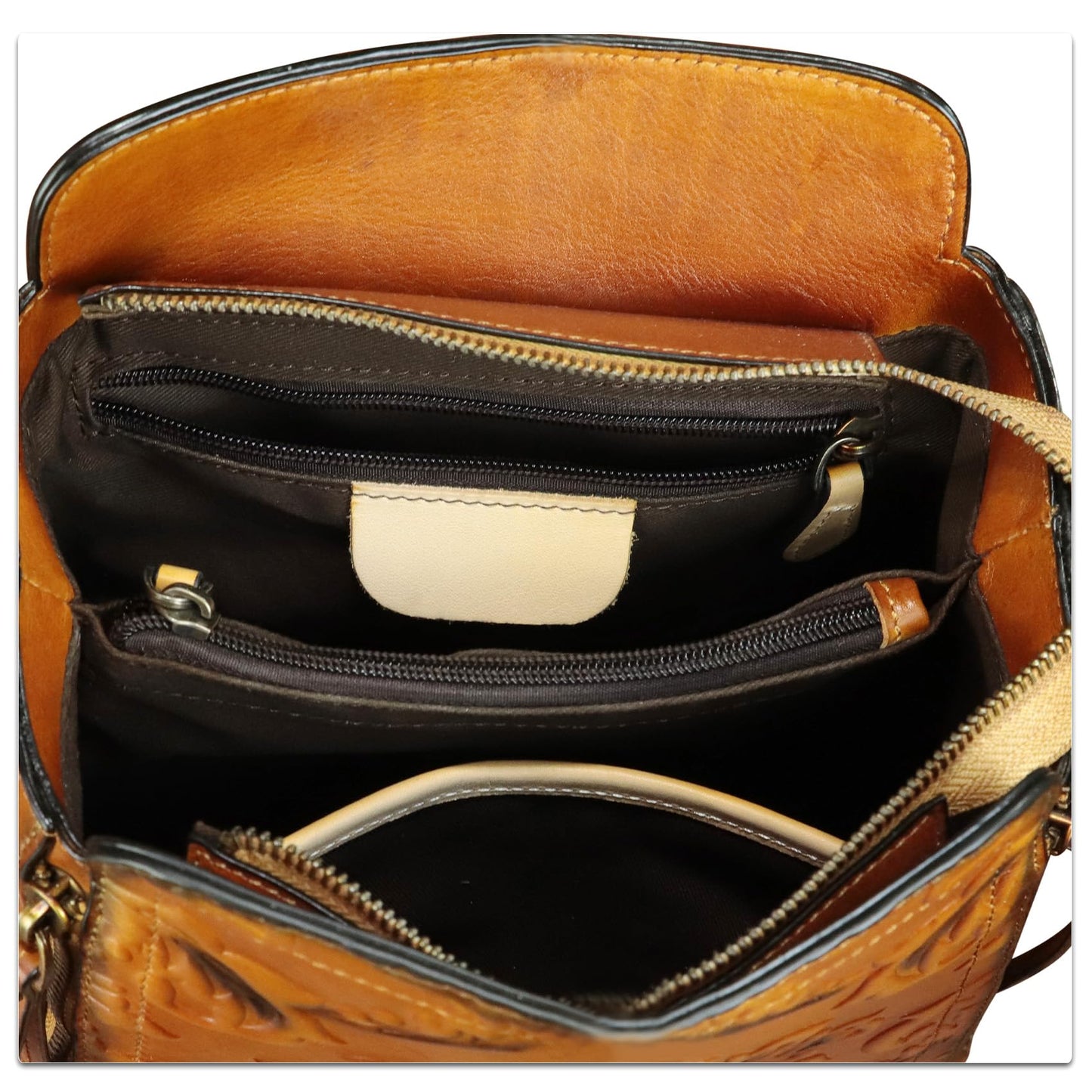 Genuine Leather Purses and Handbags for Women Retro Embossed Crossbody Shoulder Bag Satchel Pouches (Brown)