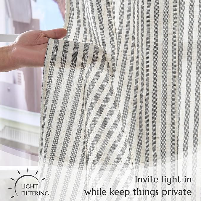 jinchan Striped Linen Kitchen Curtains 36 Inches Tier Curtains Farmhouse Modern Cafe Style Small Window Treatments Airy Light Filtering Rod Pocket for Living Room Bathroom 2 Panels Charcoal Grey
