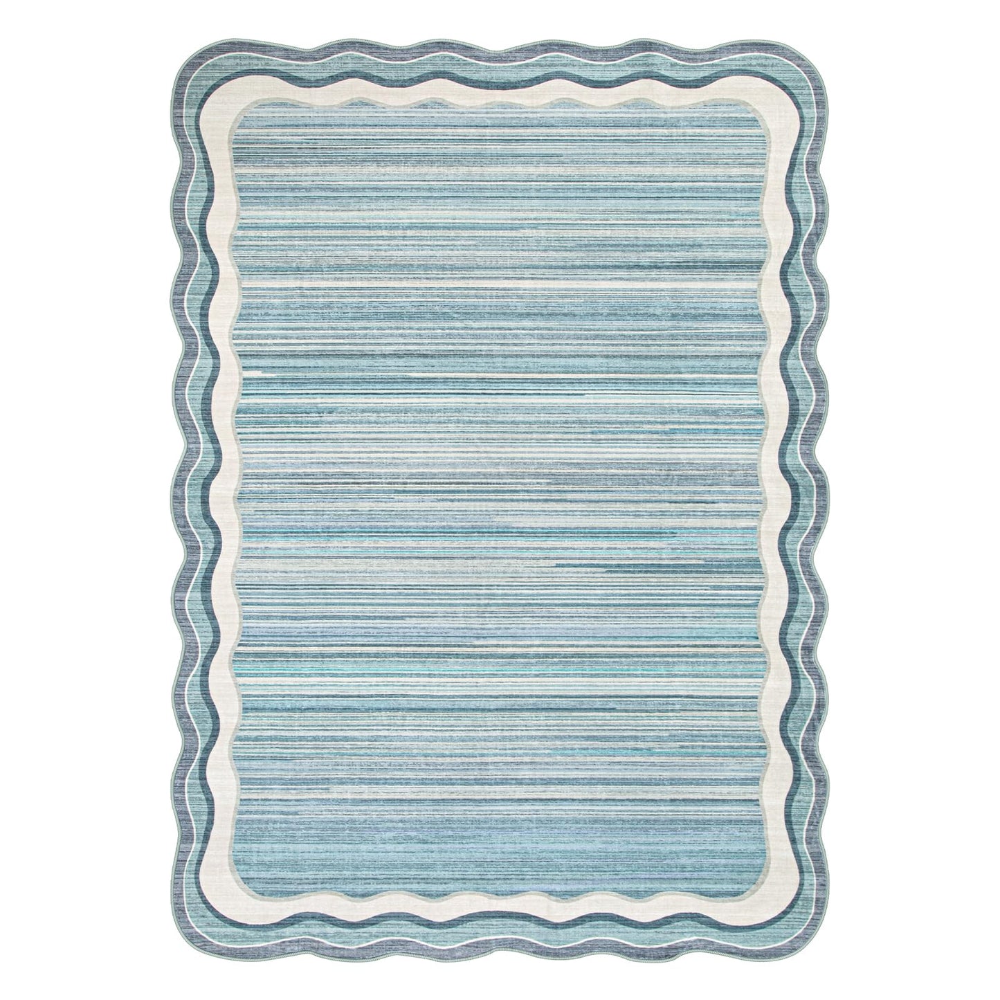 Lahome Estelle Scalloped Modern Washable Rugs 5x7, Blue Rugs for Bedroom Soft Living Room Rug, Abstract Minimalist Non Slip Low Pile Throw Carpet for Dining Room Home Office (Blue,5x7)