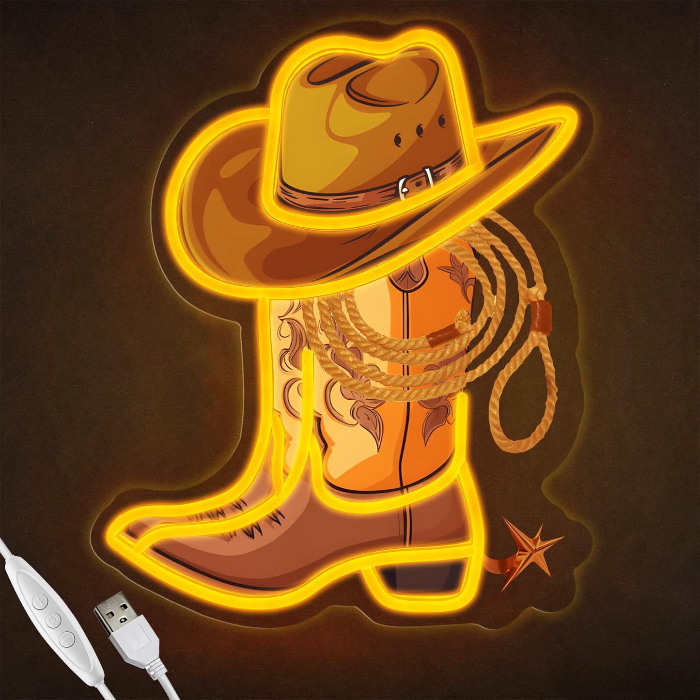 Cowboy Boot with Hat Lasso Neon Signs for Wall Decor, Led Pink Cowgirl Boot Neon Sign, Aesthetic Western Wall Art, Cowboy LED Sign for Room Bedroom Party Bar Decor Birthday Christmas Gifts (Golden)