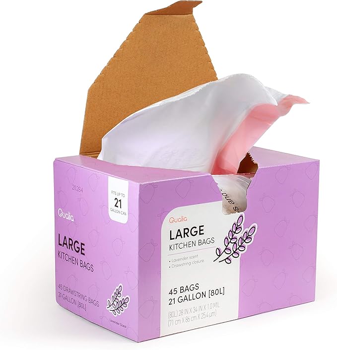 QUALIAZERO LAVENDER SCENTED 21 Gal / 80 Liter | Drawstring Closure Trash Bag |