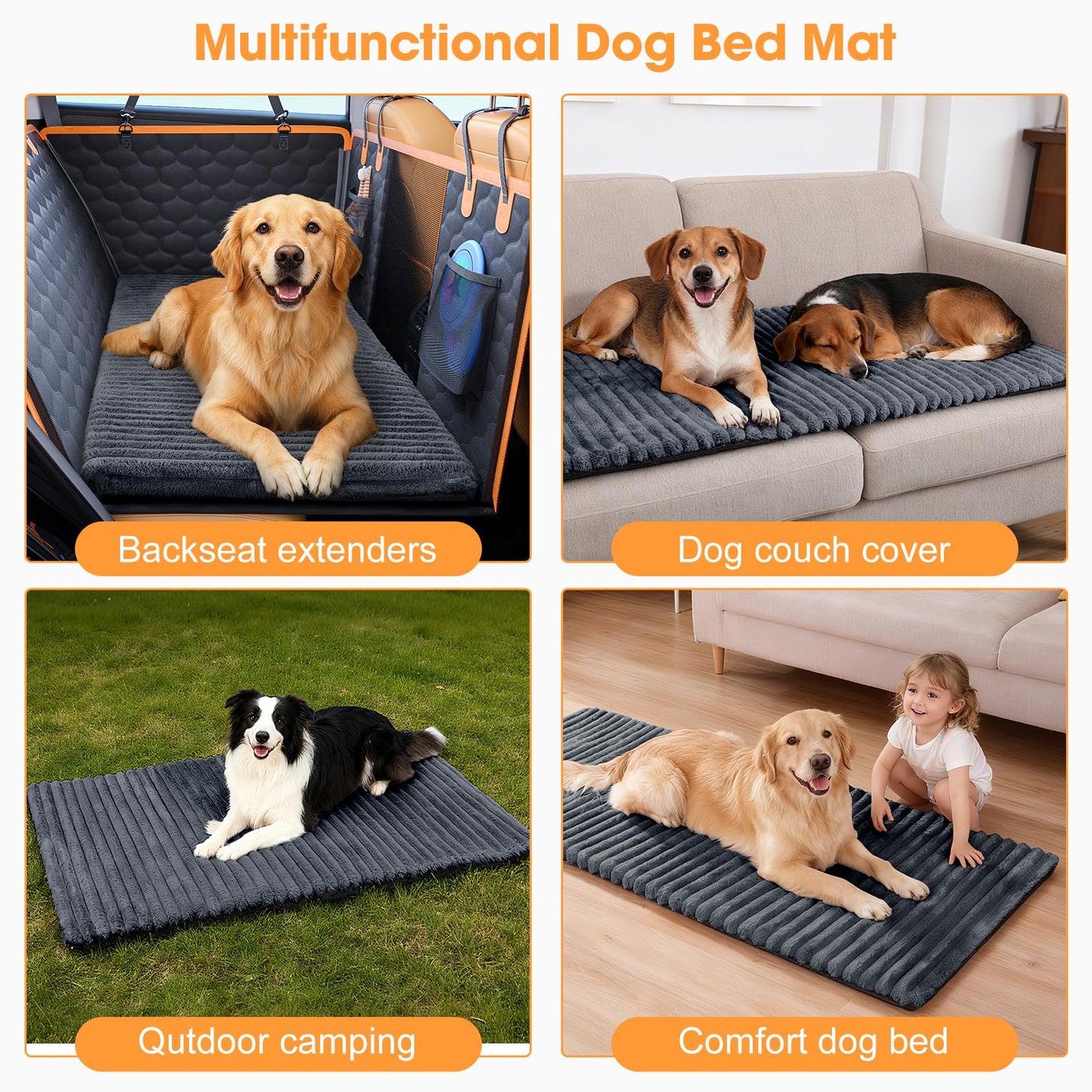 FURTIME Backseat Pet Bed Mat, Non-Slip Dog Bed for Car Back Seat, Washable Travel Pet Mat with Removable Cover, Dog Seat Covers Protector Fit for Backseat Extenders and Trucks SUVs, 54"x 24.8", Grey