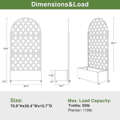 Casaphoria Metal Raised Garden Bed with Trellis and Wheels, 72"x35"x16" Planter Box for Climbing Plants, Vegetables & Vines, Features Drainage Holes and Privacy Screen (Black-Laurence)