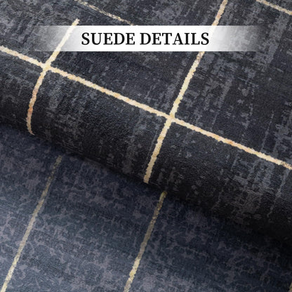 YIHOUSE 5x7 Geometric Checkered Abstract Modern Area Rugs for Living Room,Contemporary Washable Rugs with Gold Striped,Blue and Grey White Carpet for Bedroom Living Room