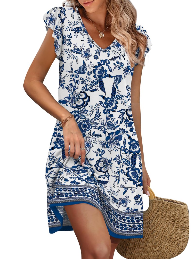 OFEEFAN Spring Summer Dresses for Women Resort Wear 2026 Sundresses Beach Vacation Clothes Boho Casual Outfits Print 07 L