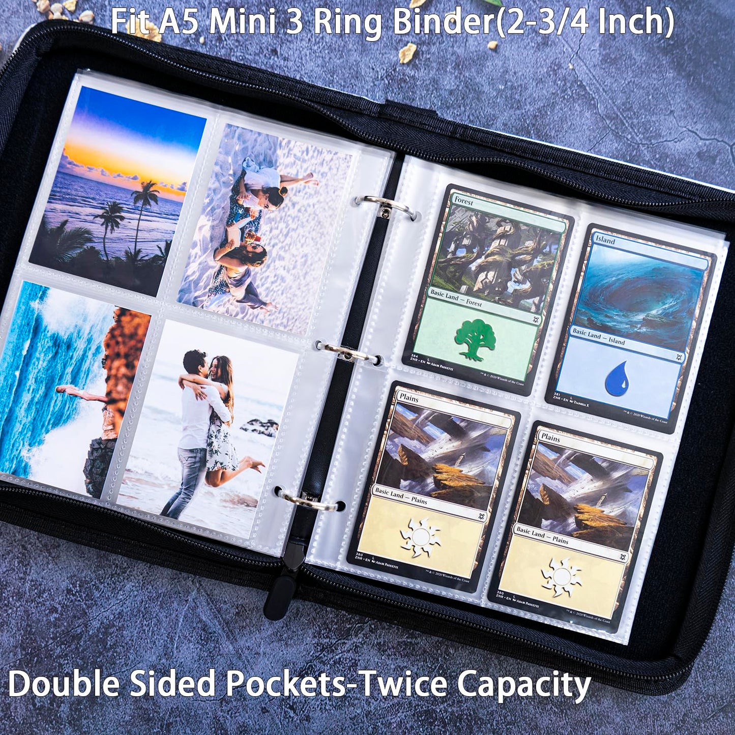 20 Pack 160 Pockets 2.5x3.5 Trading Card Sleeves,A5 Binder 4 Pocket Card Sleeves,Double-Sided 4 Pocket 6.1x7.6 Page Protector,Ultra-Clear Game Card Sheets for A5 Mini 3 Ring Binder