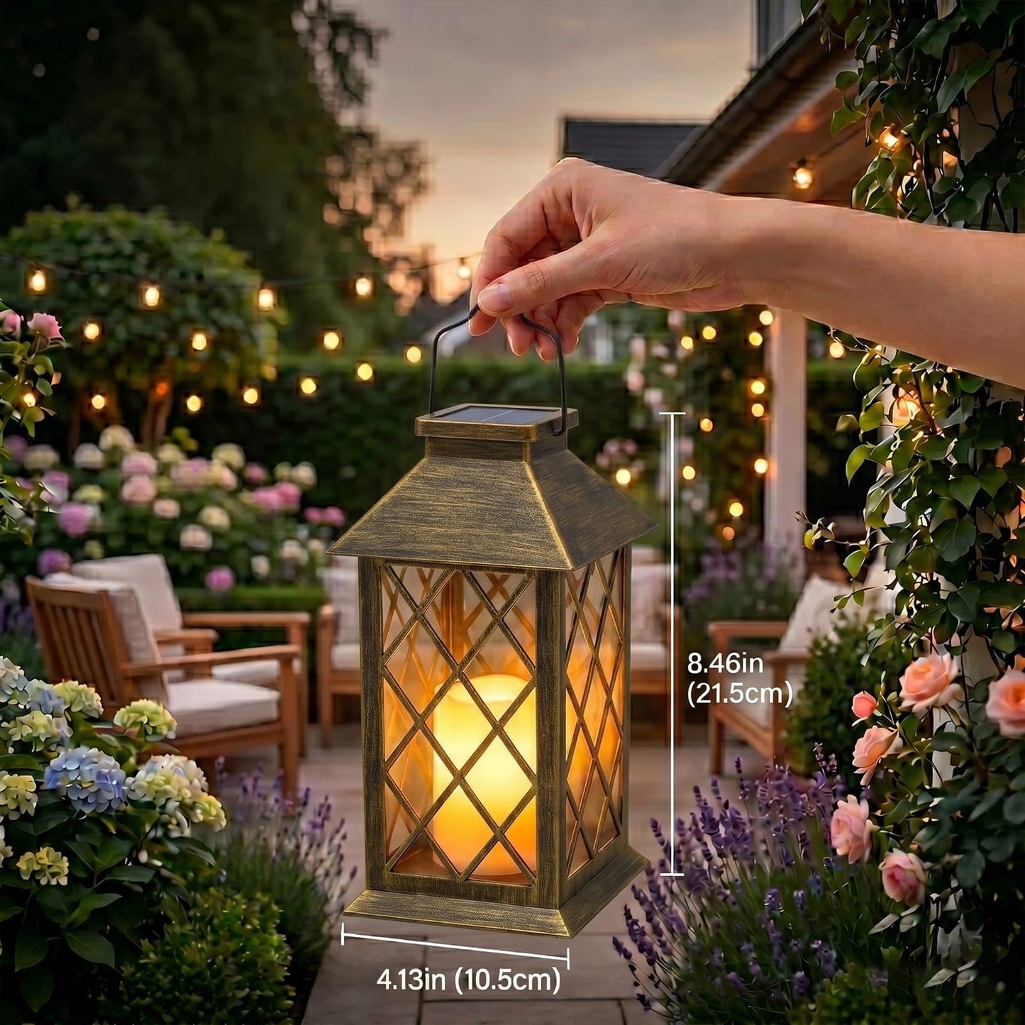 Yowin Solar Lanterns Outdoor Waterproof, 2 Pack Hanging Solar Lanterns with Flickering Candle, Tempered Glass Solar Lamp Outdoor for Garden Wall Table Patio Yard Fence, Housewarming Gift - Bronze