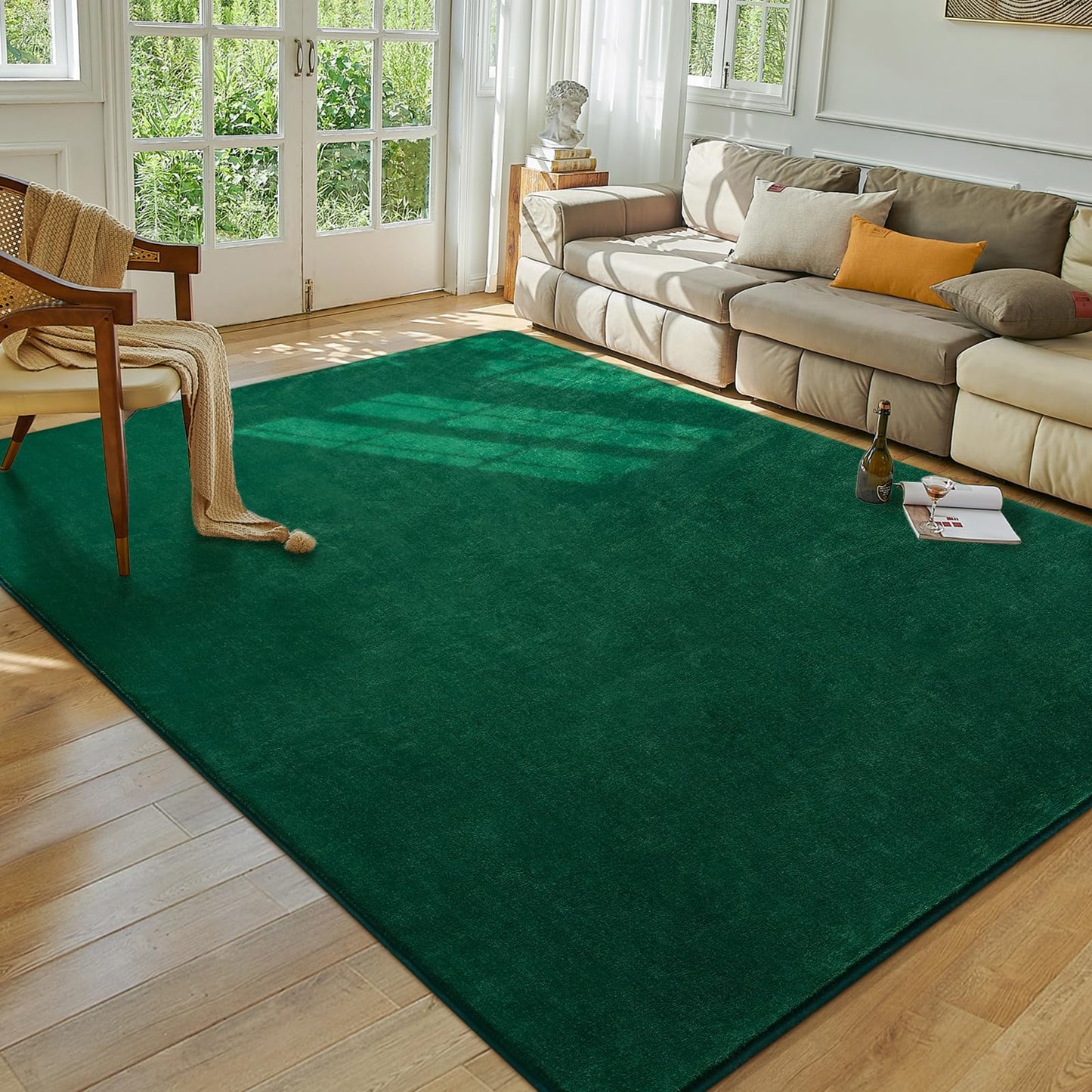 Softlife Green 4x6 Area Rug for Bedroom Living Room, Solid Non-Slip Fluffy Carpet with Soft Low Pile for Kids Boys Girls, Machine Washable Fuzzy Aethetic Rugs Home Dorm Decor