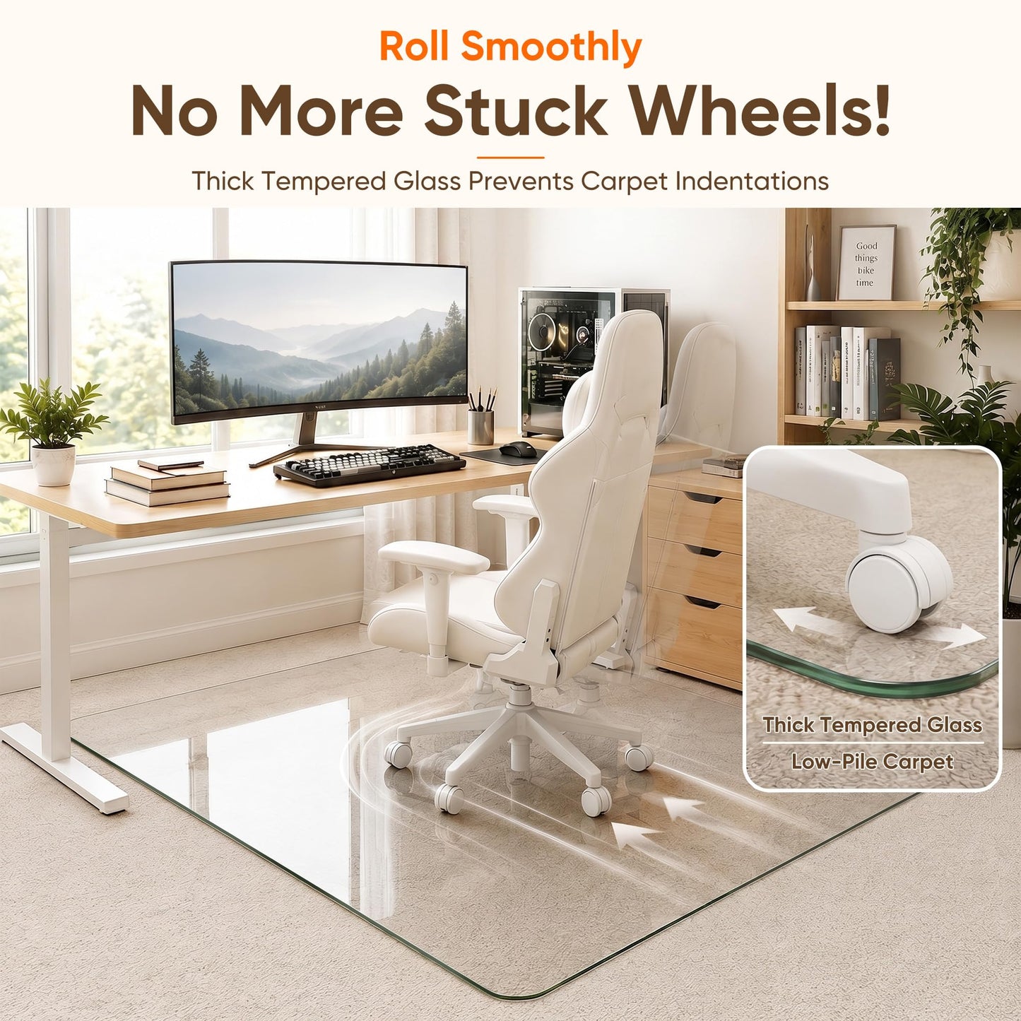 Antok Tempered Glass Chair Mat, 36"x48" Office Chair Mat for Carpet & Hardwood Floors, Heavy Duty 0.2" Desk Chair Mat for Smooth Rolling at Home or Office