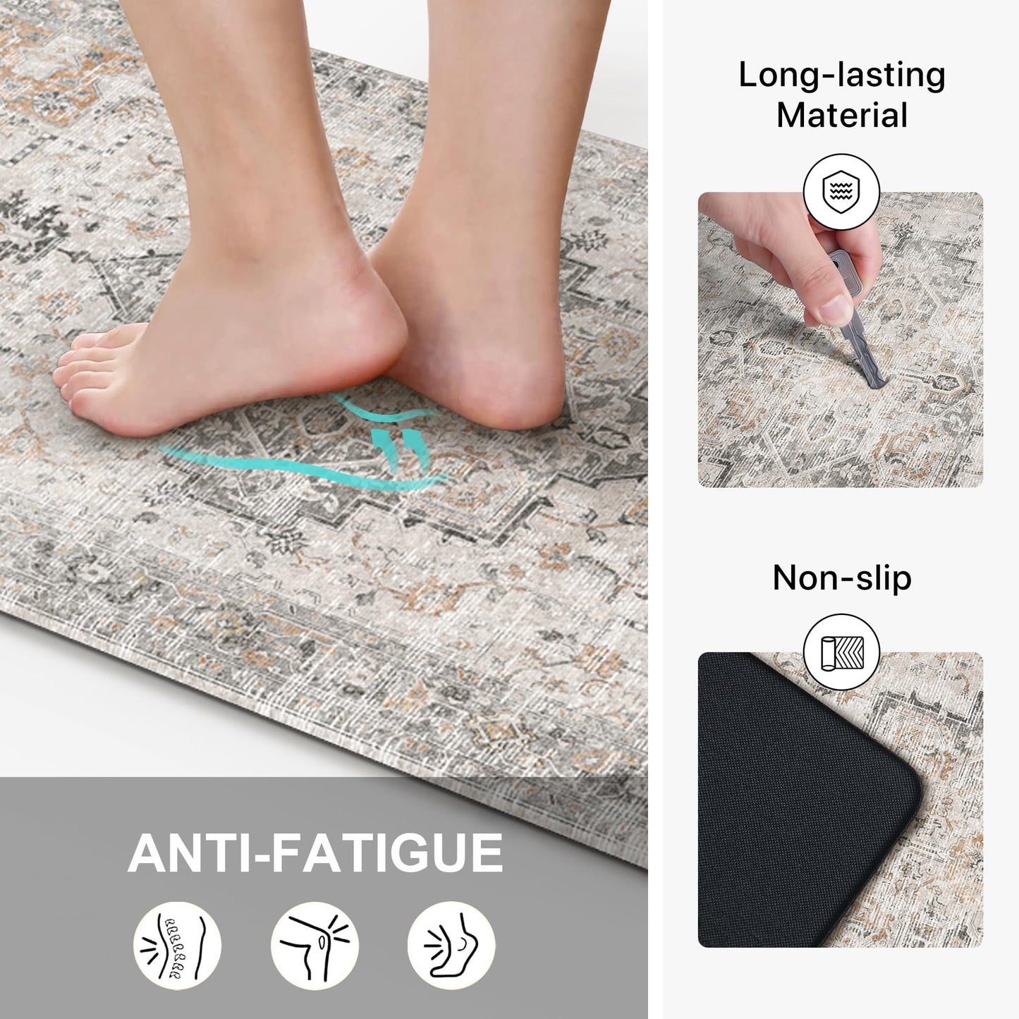GENIMO Kitchen Mats for Floor, Washable Anti Fatigue Mat for Cushioned, 23.6"x71", Waterproof Kitchen Rugs, Non Slip Comfort Standing Mat Rug for Home, Sink, Laundry, LightTaupeBrown
