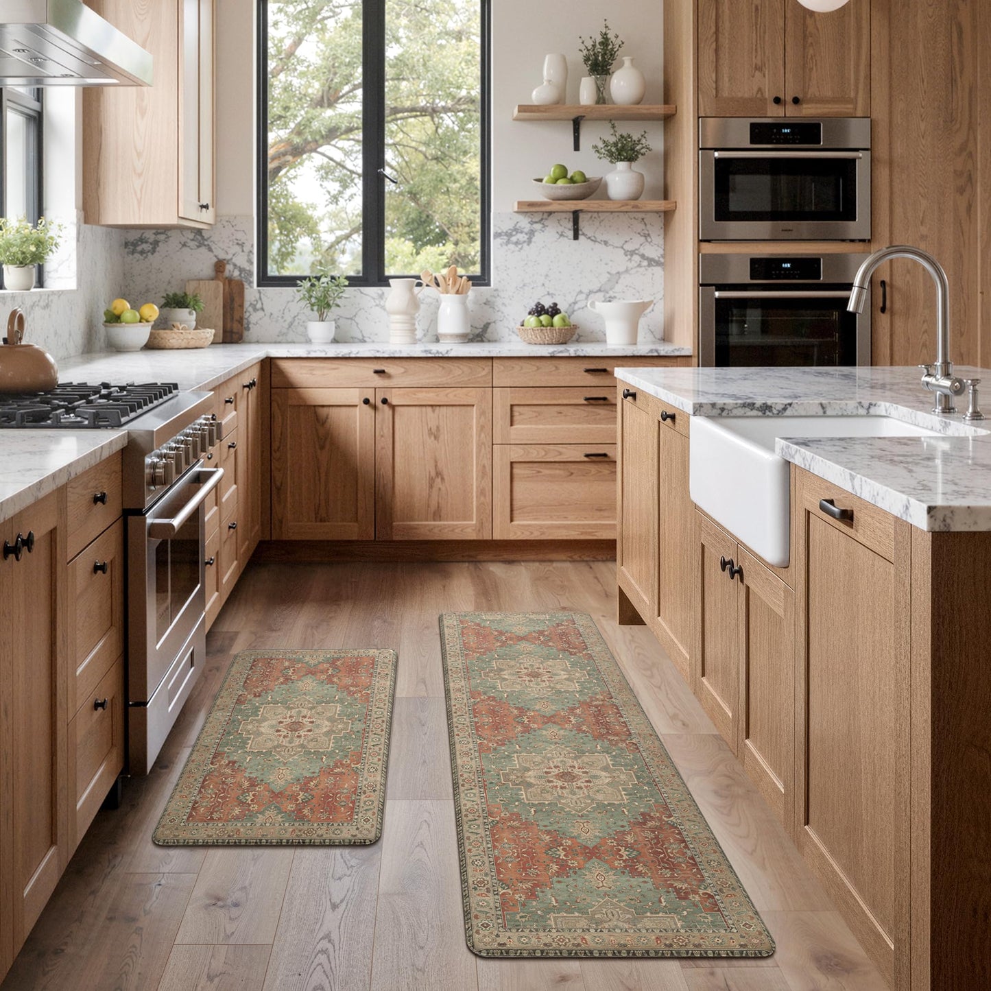GENIMO Kitchen Mats for Floor 2PCs, Washable Anti Fatigue Mat for Cushioned, 17.3"x59"+17.3"x30", Waterproof Kitchen Rugs, Non Slip Comfort Standing Mat Rug for Home, Sink, Laundry, Multi