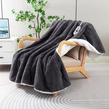 Heated Blanket Twin Size- 62"x84" Cozy Soft Jacquard Heating Blanket with 4 Heat Levels & 4 Hours Auto-Off, Jacquard Fleece, Overheating Protection, Warm Gifts, Grey