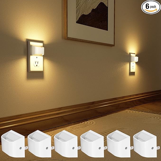VOLISUN Night Lights Plug into Wall, 6 Pack Up and Down LED Night Light with Dusk to Dawn Light Sensor, 3000K Warm White Nightlight for Hallway, Bedroom, Bathroom, Kitchen White