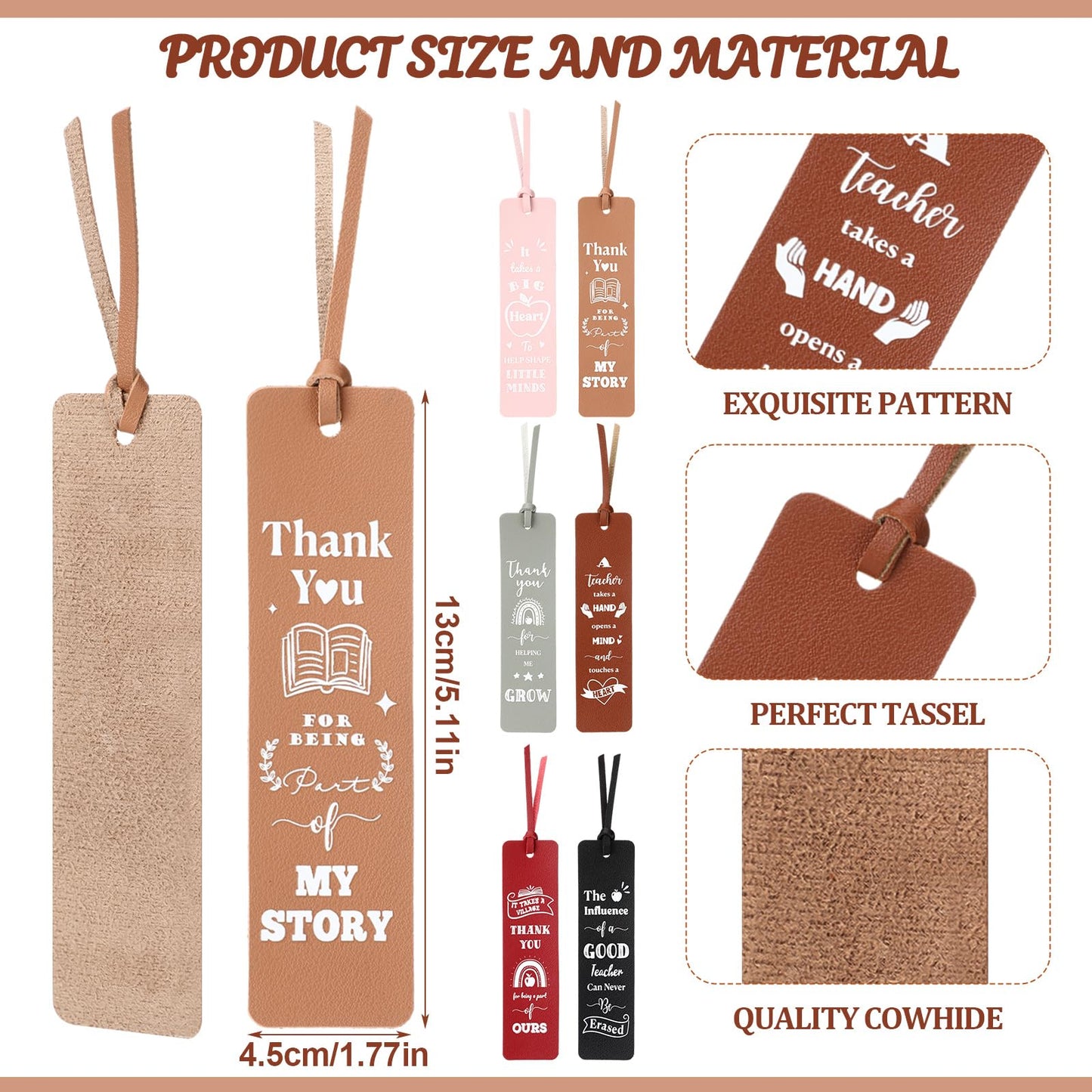 Eaasty 12 Pcs Teacher Appreciation Gifts Teacher Appreciation Leather Bookmarks Bulk Thank You Gifts Graduation Gift Back to School Thank You for Helping Me Grow for Teachers Office Party Supplies