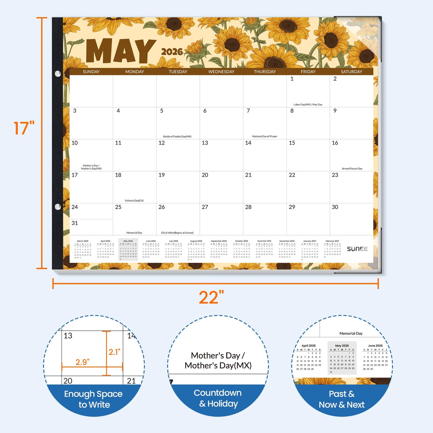 SUNEE Desk Calendar 2026 Large 22x17 from April 2026 to December 2027, Extra Large Desktop Monthly Calendar Pad 21 Months For Teacher or Office, Desk Top, Seasonal