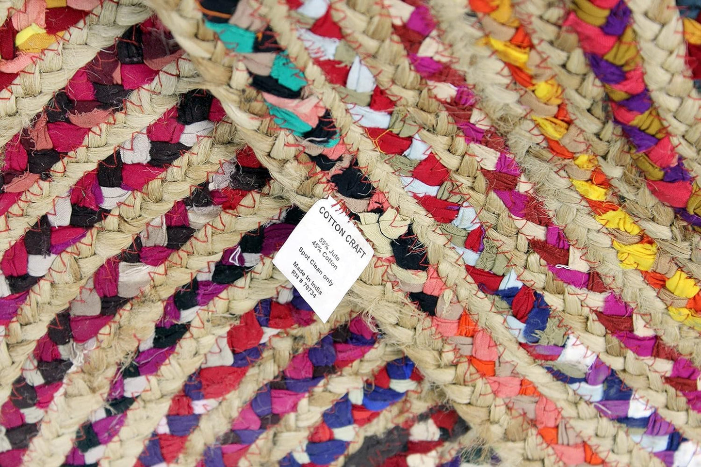 Cotton Craft - Hand Woven Reversible Jute & Cotton Multi Chindi Braid Rug - 4 x 6 Feet Oval - This Rug is Made from Multi Color re-cycled Yarns, Actual Product May Vary in Color from The Image Shown
