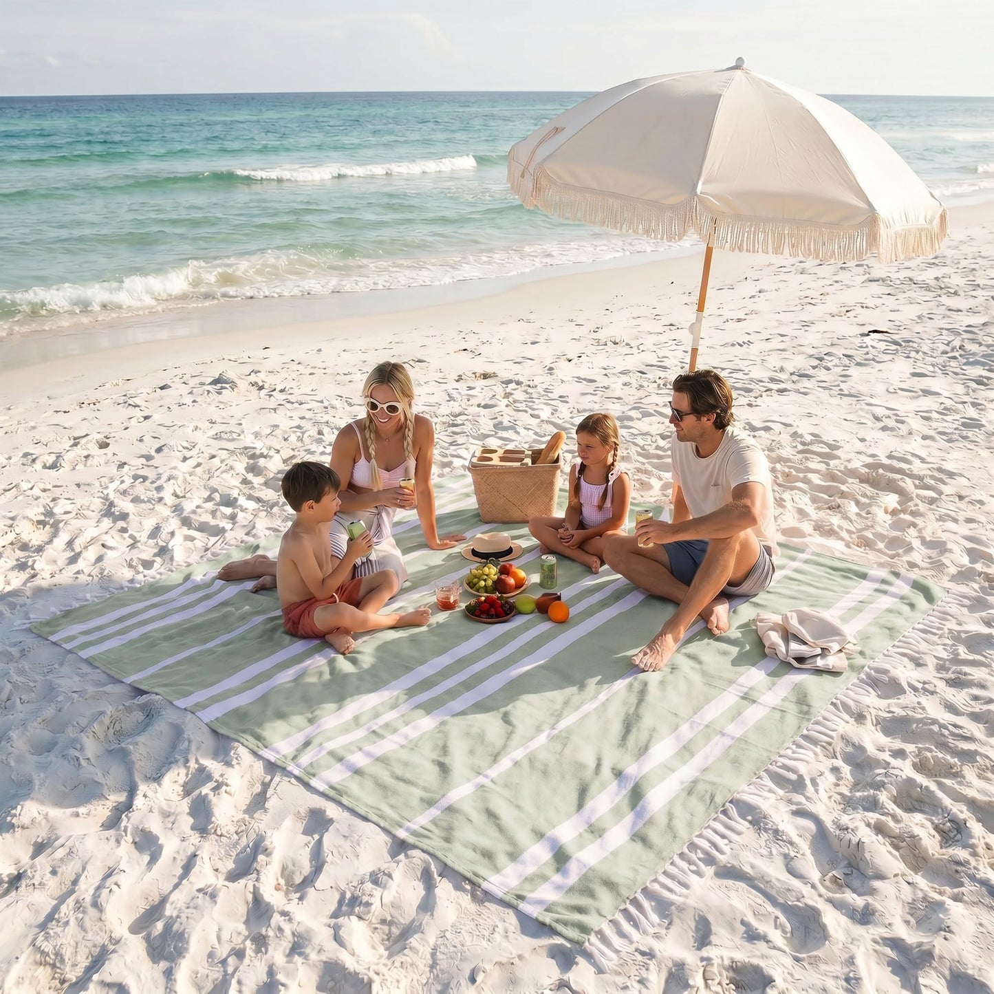 Beautiful Extra Large Beach Blanket with Tassels - Soft Oversized Turkish-Style Beach Towel for Relaxing Beach Days with the Whole Family - Lightweight Quick-Dry Picnic Blanket & Mat for Adults