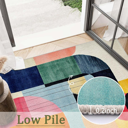 5x7 Colorful Area Rug Modern Abstract Orange Yellow Pink Blue White Beige Black Bedroom Rug Low Pile Thin Large Carpet Living Room Non Slip Dining Room Stain Resistant Office Washable Machine