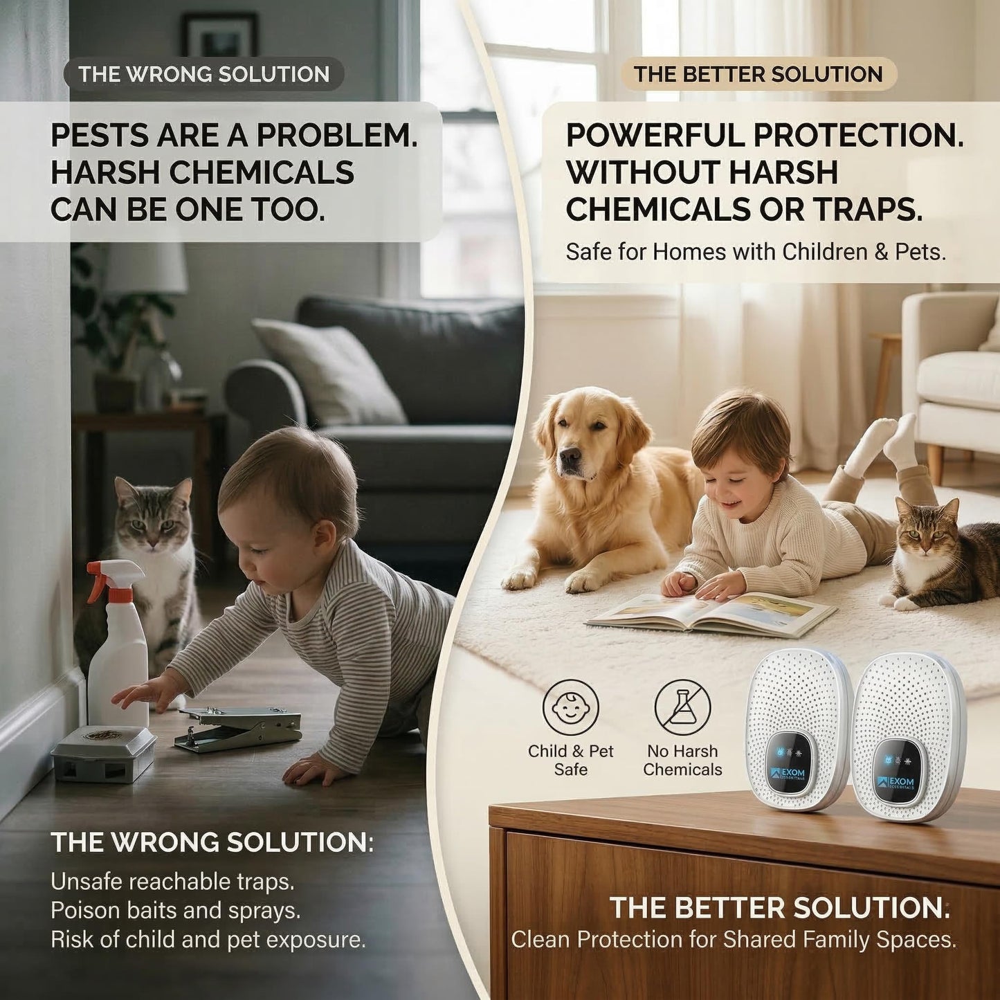Exom Essentials GRX-25 Ultrasonic Pest Control 6-Pack: Indoor Plug-in Mice, Rodent, Squirrel, Insect Repellent & Roach, Ant, Spider,Bats, Bed Bug, Squirrel, Flea and Mouse Trap Alternative for Home