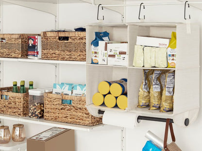 StorageWorks Hanging Closet Organizer with Metal Rod, 4-Section Closet Organizers and Storage, Collapsible Hanging Shelves for Baby Clothes, Shoes, Sweater Storage, Ivory and White
