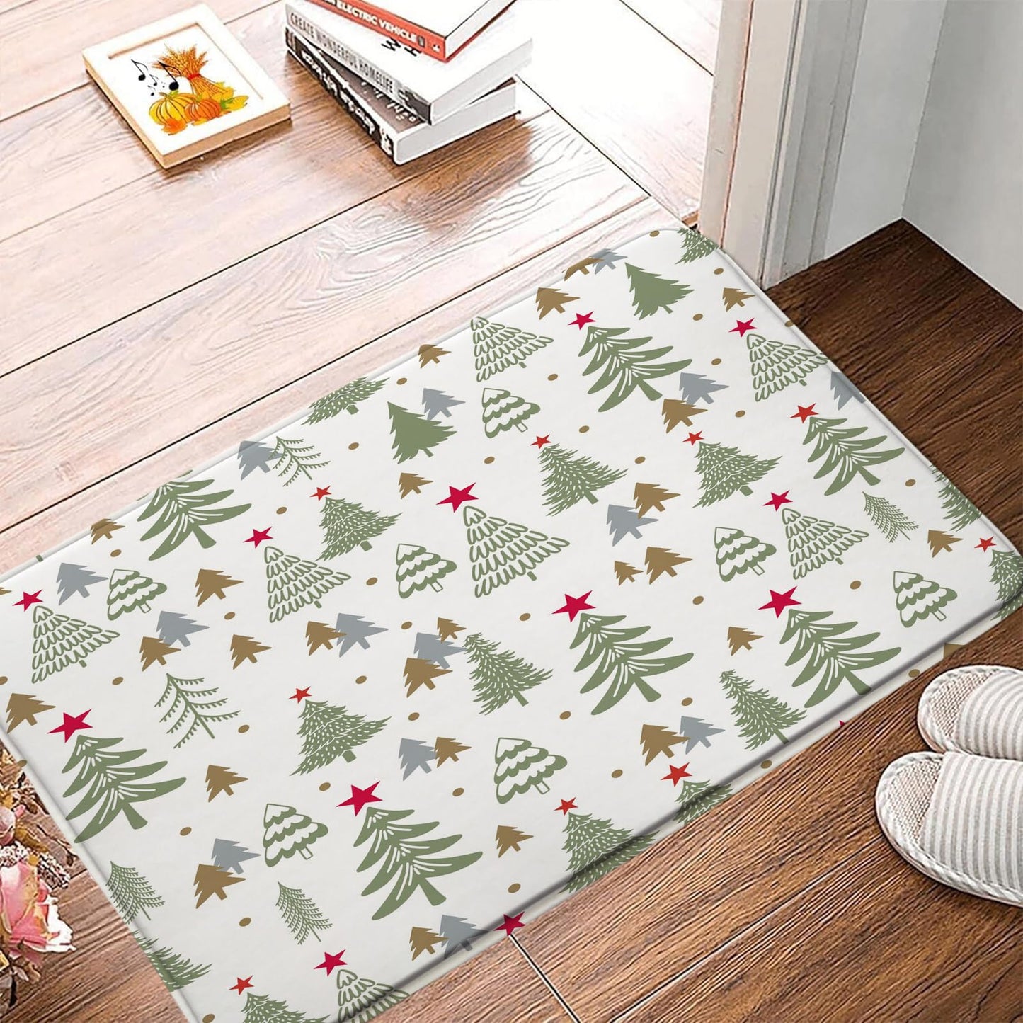 ZRUWUA Christmas Tree Bath Mat Sage Green Xmas Tree Pine Cartoon Winter Holiday Cute Microfiber Memory Foam Bath Decor Mat 17.8"x29.5"