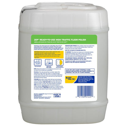 Zep High Traffic Floor Polish - 5 Gal (1 Pail) ZUHTFF5G - Scuff and Slip Resistant Durable Floor Finishing Polish for Vinyl (VCT), Sealed Concrete, Rubber, Tile, and Terrazzo Floors