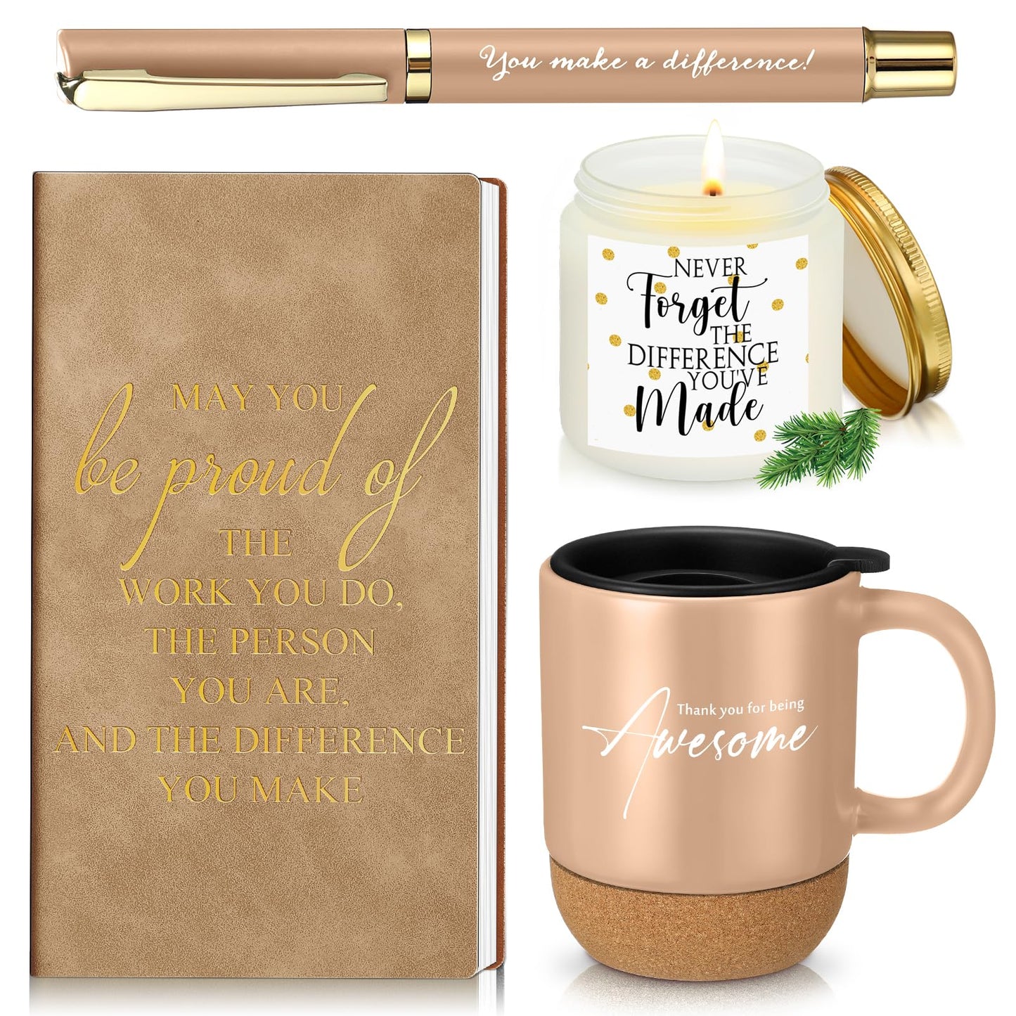 Sayglossy 4 Pcs Thank You Gifts Set for Women Men Administrative Professional Day Employee Appreciation Notebook Coffee Mug Scented Candle Ballpoint Pen for Teacher Nurse Coworker Volunteer