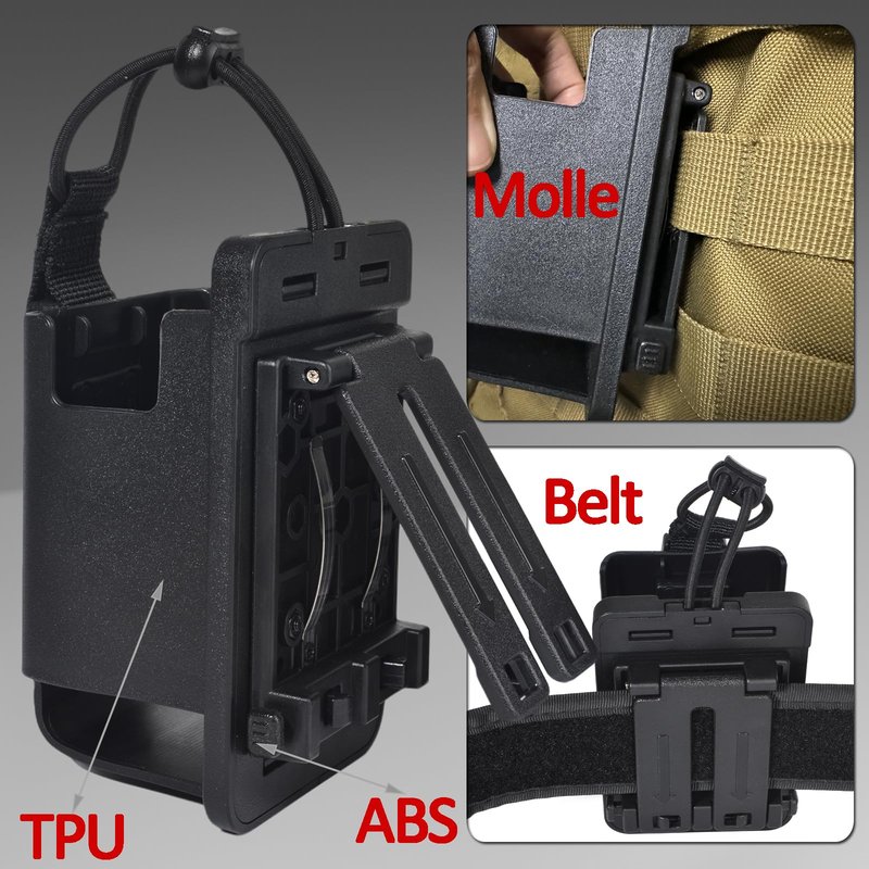 HYS Tactical Handheld Two Way Radio Holster - Portable Radio Case (TPU) with Belt Clip & MOLLE Attachment for Belt, Vest, or Pack, for Walkie-Talkie, Security, EMS, Law Enforcement Duty Gear