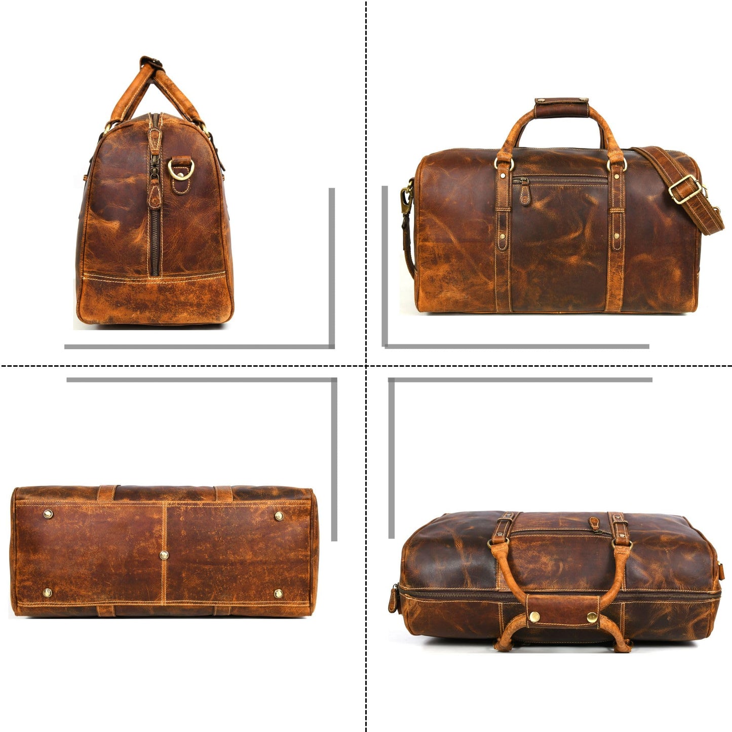 Aaron Leather Goods – Full Grain Leather Duffel Bags for Travel, Weekend, Overnight, and Sports Gym | Stylish Bags for Men and Women.