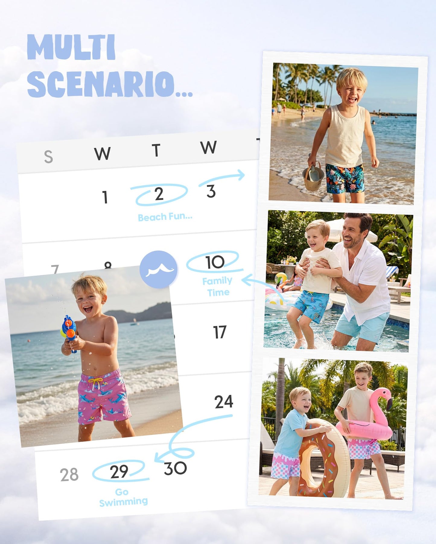 maamgic Boys Swim Trunks with Compression Liner Recycled Swim Shorts Anti-Chafe Boys Bathing Suit Stretch Toddler Beach Shorts Blue Plaid 5/6