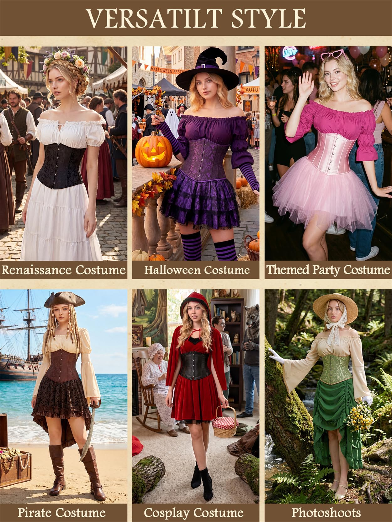 Kranchungel Corset Tops for Women: Lace Up Bustier – Pirate & Renaissance Costume, Halloween Outfit, Party & Photoshoots Small Black