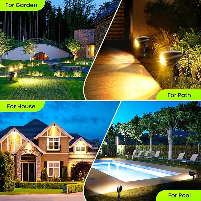 ZZXX 20W Outdoor Spotlight LED Landscape Lighting 120V Pathway Lights IP66 Waterproof Aluminum Yard Spot Lights 1880LM 2700K Warm White Landscape Spotlights with US 3-Plug in (2 Pack)