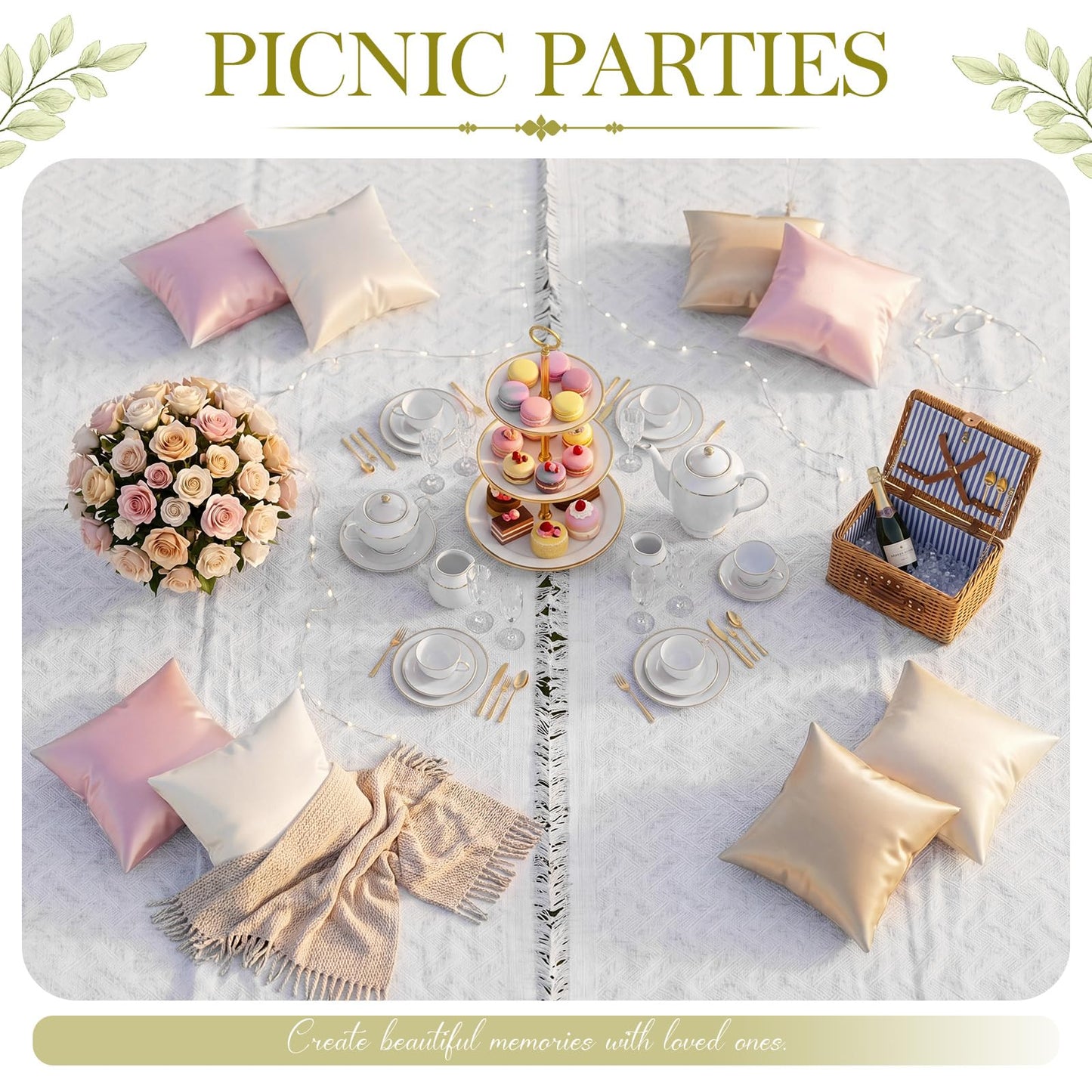 Chicplaid 2 Pack White Coffee Extra Large Picnic Blanket, Outdoor Picnic Mat, Woven Boho Large Beach Blanket with Fringe for Park, Camping, Lawn or Wedding Photoshoot (71 x 91 Inches)