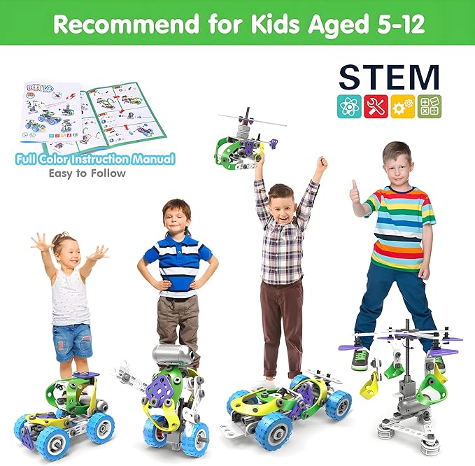 10 in 1 STEM Toys for 4 5 6 7 8+ Year Old Boy Easter Birthday Gifts Building Toys for Kids Ages 4-8 5-7 6-8 Educational Stem Activities for Boy 4-6 8-10 Erector Set Construction Creative Games