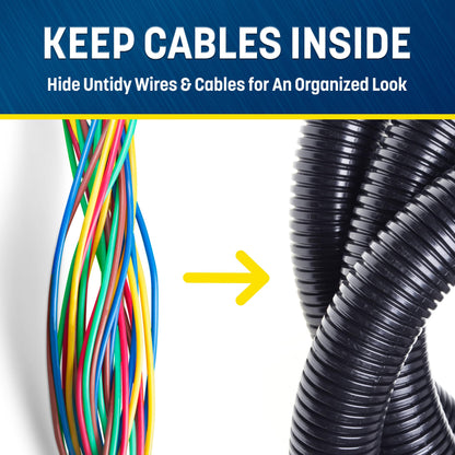 GS Power 3/8 Inch x 50 Ft Split Wire Loom Tubing, Split Cable Sleeve Cord Protector for Industrial Electrical Wires, Automotive Wire Cover Flexible, High Temperature Cable Conduit, Wrap