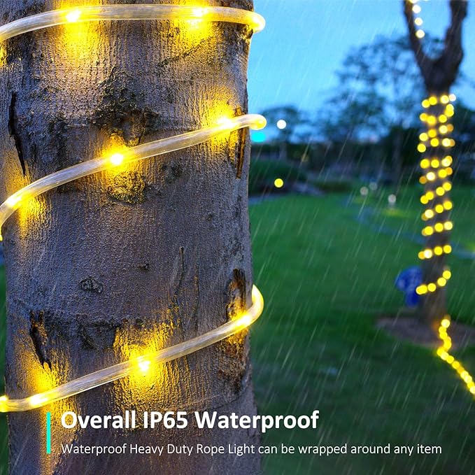 Rope Lights Outdoor, 118ft 480 LED Outdoor Rope Lights Plug in, Waterproof Tube Light for Garden, Tree, RV, Patio, Holiday Decoration, Party, Christmas (Warm White)