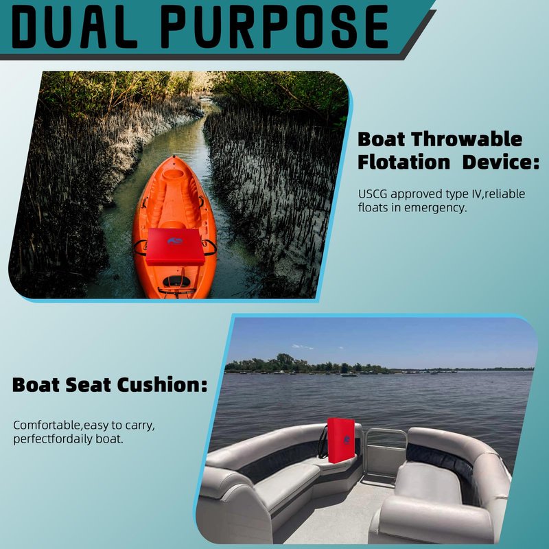 Throwable Flotation Cushion,Emergency Marine Foam Flotation Throwable Device,USCG Approved Type IV PFD Boat Throw Seat Cushion Life Preserver Emergency Safety Equipment for Boat Kayak Canoe Red-1PK