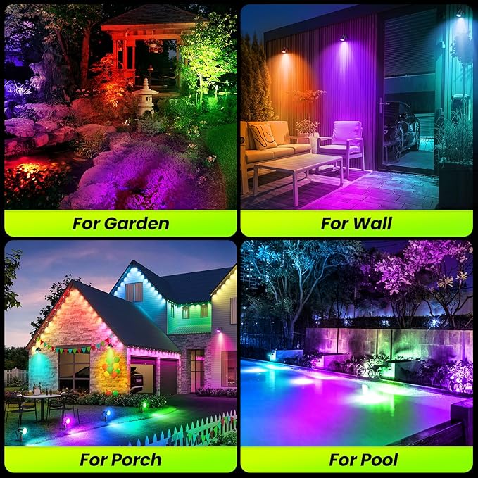 ZZXX 20W RGB Outdoor Spotlight Halloween 120V Color Changing Landscape Lights Waterproof LED Multicoloured Spotlights, Dimmable, Timer, Memory Function with US 3-Plug in (2 Pack)