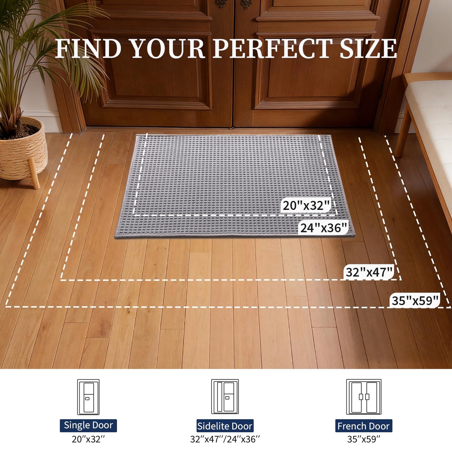 YIHOUSE Indoor Door Mat 24" x 36", Non-Slip Washable Entryway Mat, Dirt Trapper Absorbent Entrance Mat, Low Profile Floor Mat for Front/Back Door, Entryway, Light Grey ﻿