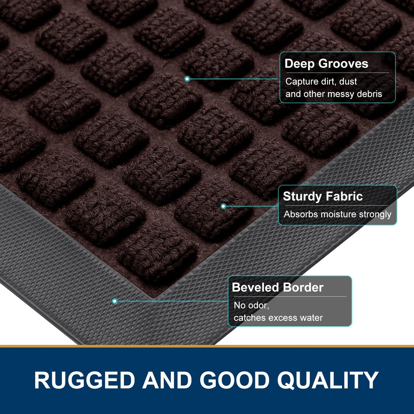 Smiry Front Door Mat Outside Entrance, Heavy Duty Natural Rubber Doormat, Non Slip, Trap Dirt and Moisture, Easy Clean, Low Profile Welcome Floor Mats for Indoor Outdoor Entry, 29.5x17 Inch, Brown