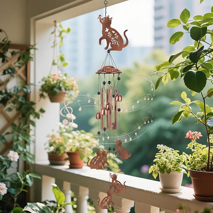 Cat Wind Chimes for Outside Metal Cat Wind Chimes Outdoor Indoors Wind Chime Garden Decor Gifts for Women Men Porch Patio Home Yard Porch Decoration