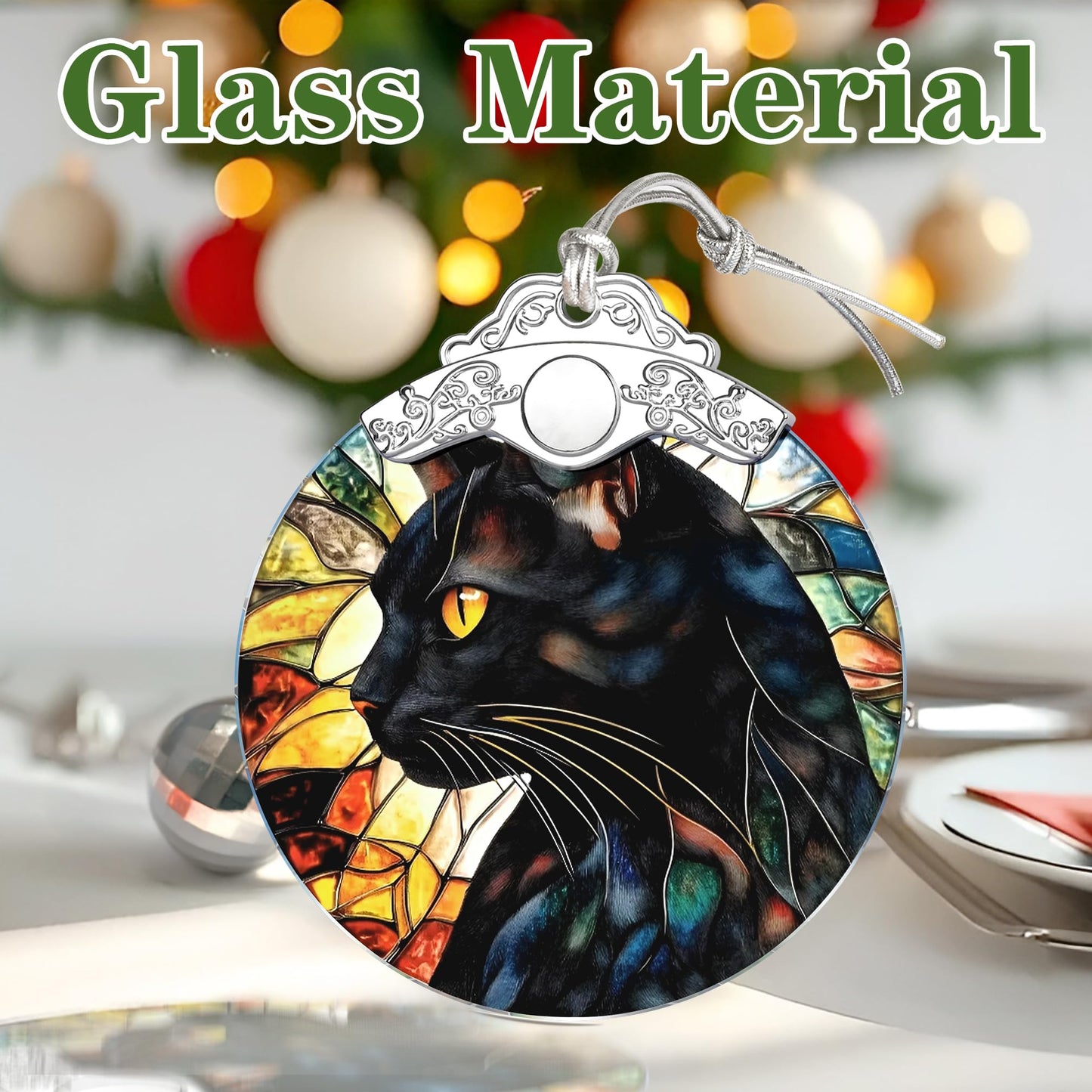 Black Cat Stained Glass Ornament, Christmas Ornaments – Christmas Tree Decorations, Holiday Decor, Stocking Stuffer, Gift Idea, Gifts for Cat Lover, Pet Lover