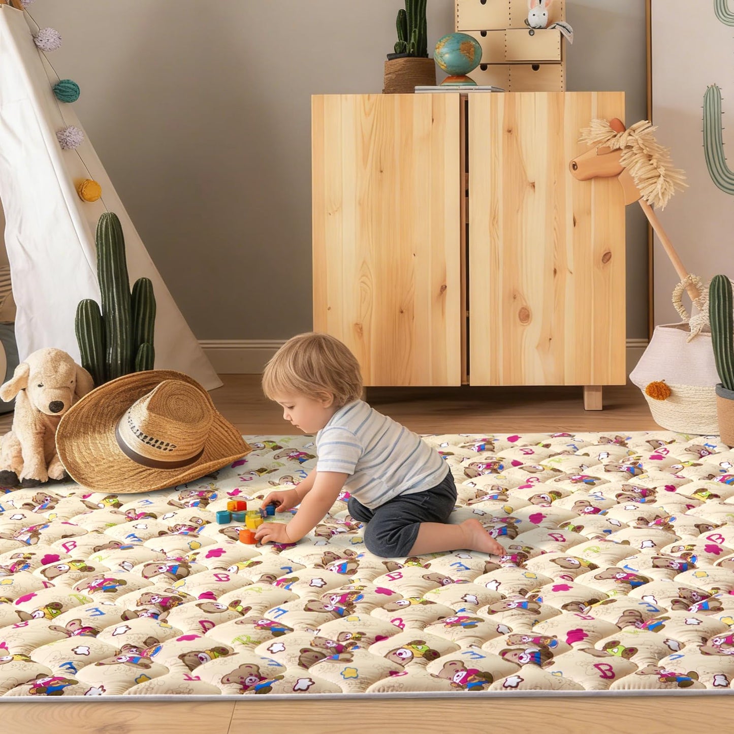 Baby Play Mat - 71" X 59",Premium Thicker Foam One-Piece Machine Washable, Extra Large Anti-Slip Soft Cushioning Foam Playmats for Babies and Toddlers, Foldable Baby Crawling Mat for Playpen