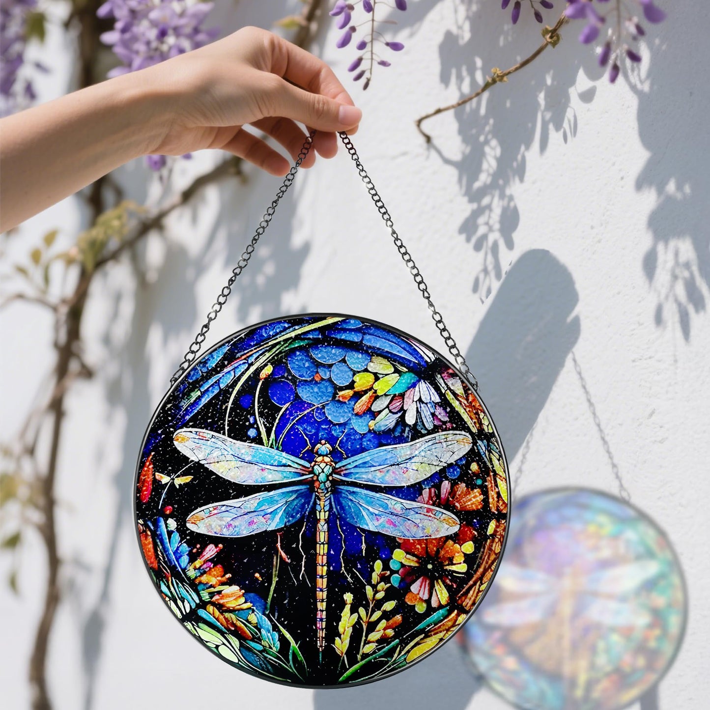 8 Inch Stained Glass Suncatcher Ornament, DOUHASU Dragonfly Sun Catchers Indoor Window, Stained Glass Window Hanging, Home Decor, Dragonfly Lovers Gifts for Women, Mom, Grandma, Friend