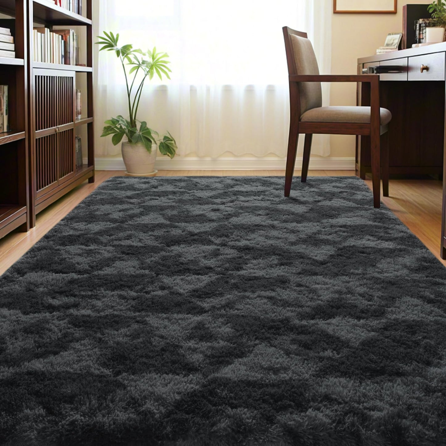 ISEAU 4x6 Area Rug for Living Room, Dark Grey Geometric Pattern Plush Rug for Bedroom, Kitchen, Soft Shaggy Carpets, Fluffy and Machine Washable Mats, Nursery Floors Mat, Boys Room Carpet Decor