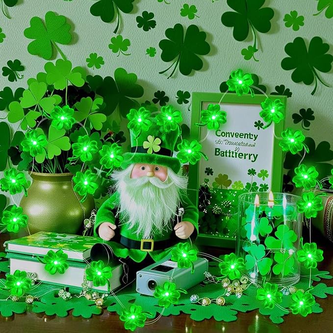 Aogist St. Patrick 's Day Decorations Clover String Lights, 16 ft 50 LED Green Shamrock Fairy Light for Saint Patrick’s Day Decor, Lucky Irish Decals Party Ornaments, Irish Party Supplies (1 Pack)