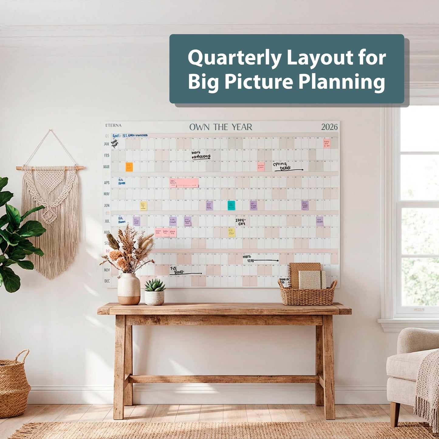 Own the Year 2026 GIANT Wall Calendar | 4ft x 3ft Full Year Dry Erase Large Planner, January '26 to December '26 Big Whiteboard Wall Calendar with Markers, Sticky Notes & Mounting Kit, Jumbo Quarterly Layout for Home or Office