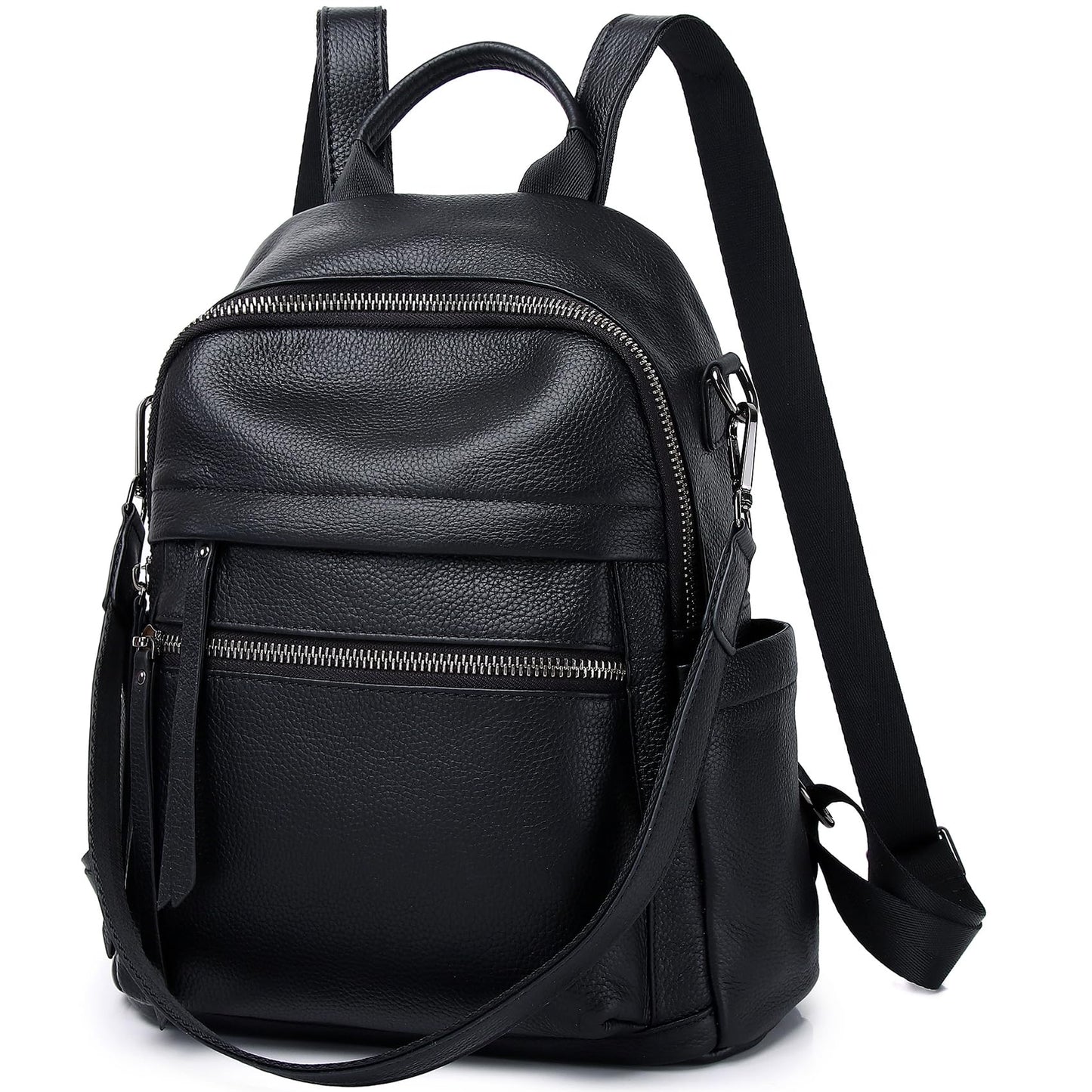 Wesccimo Genuine Leather Backpack Purse For Women Black Real Soft Leather Convertible Ladies Daypack Shoulder Bag