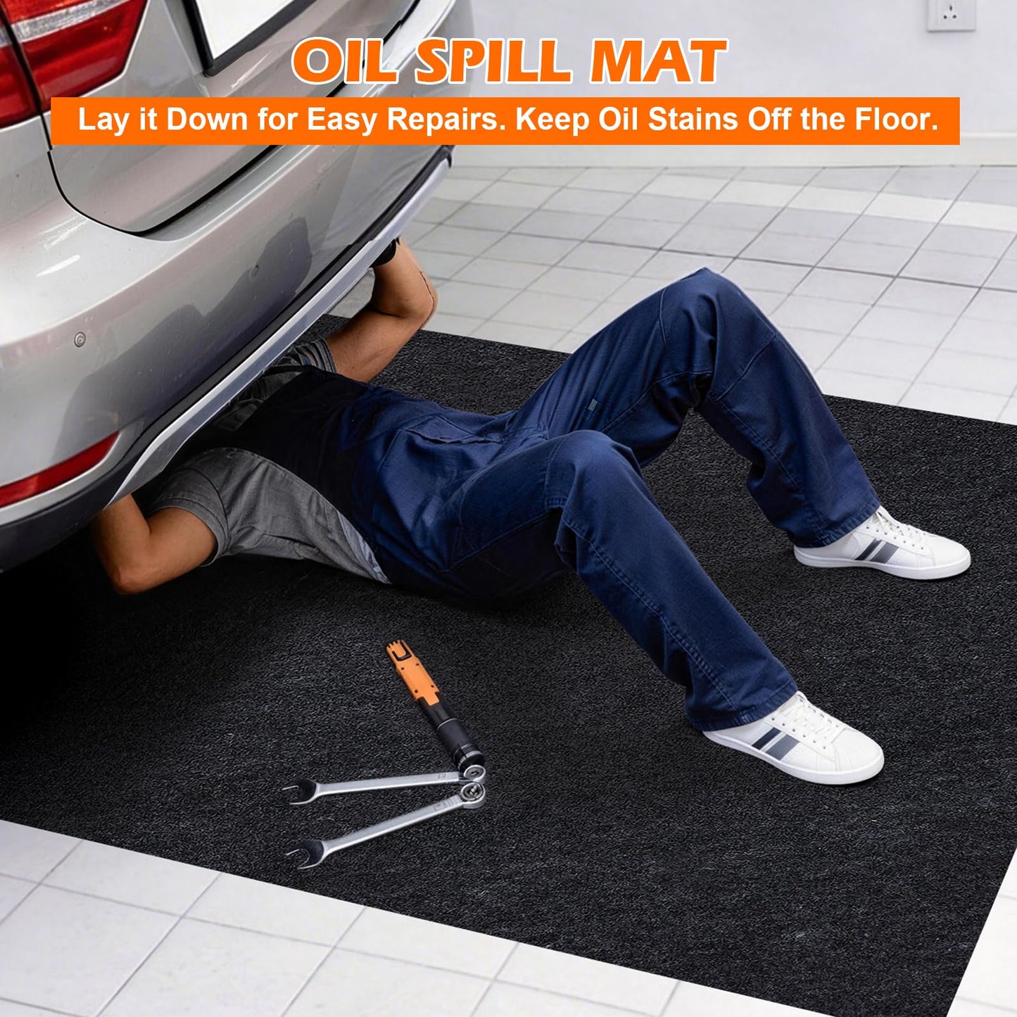 Grefinity Oil Spill Mat, 60" x 72" Oil Mat for Driveway, Under Car Pad for Garage Floor, Protects Against Oil, Chemicals & Stains with TPE Anti-Leak Backing, Reusable & Washable